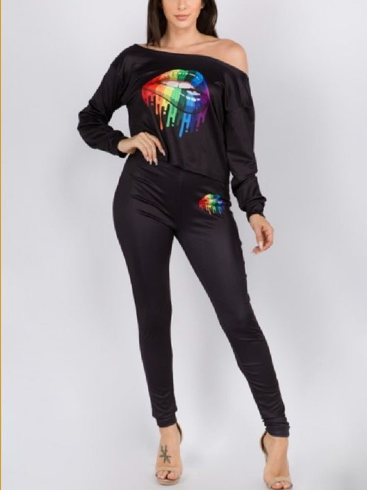 Lip Bite Rainbow Sweat Suit